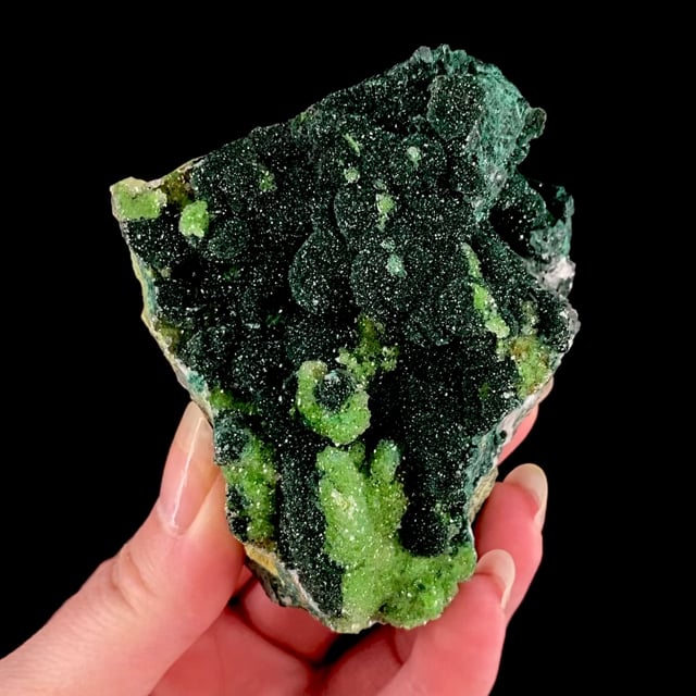 Malachite and Duftite coated by drusy Quartz