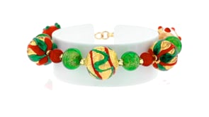 Italian Multicolored Murano Glass Bead Holiday Bracelet in 18kt Yellow Gold Over Sterling