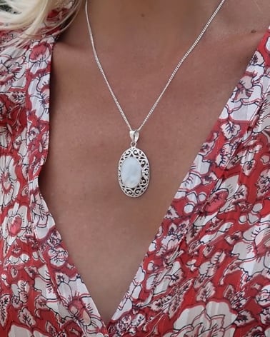 Natural White Mother-of-Pearl Lace and Silver Pendant