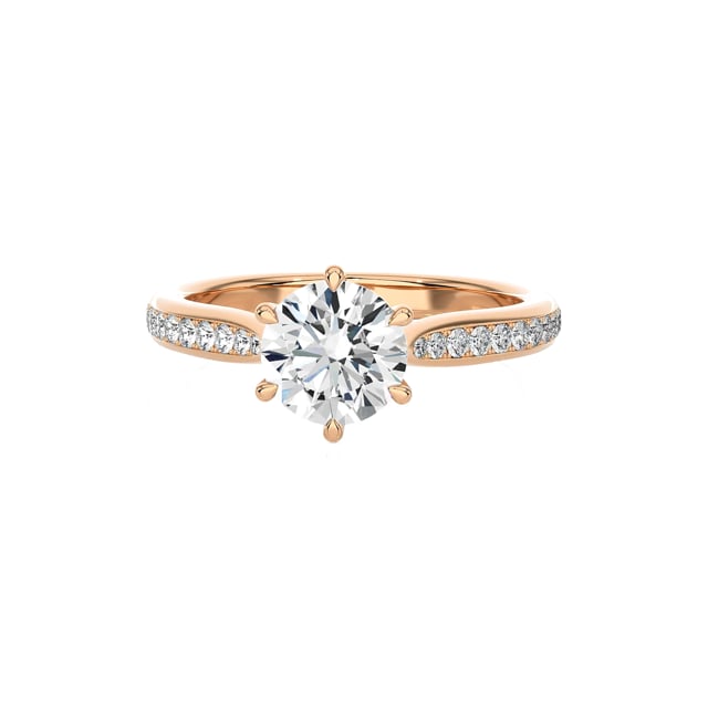 1.00 Karat Solitärring aus Rotgold mit rundem Labordiamant und kleinen Labordiamanten