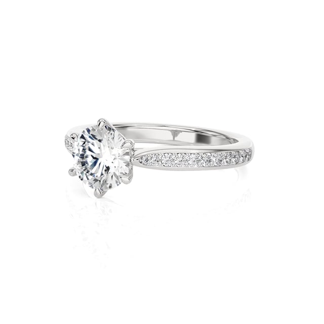 2.00 carat solitaire ring in white gold with round lab grown diamond and lab grown side diamonds