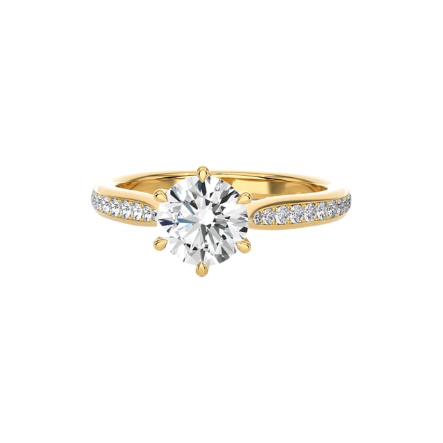 0.90 carat solitaire diamond ring in yellow gold with side diamonds