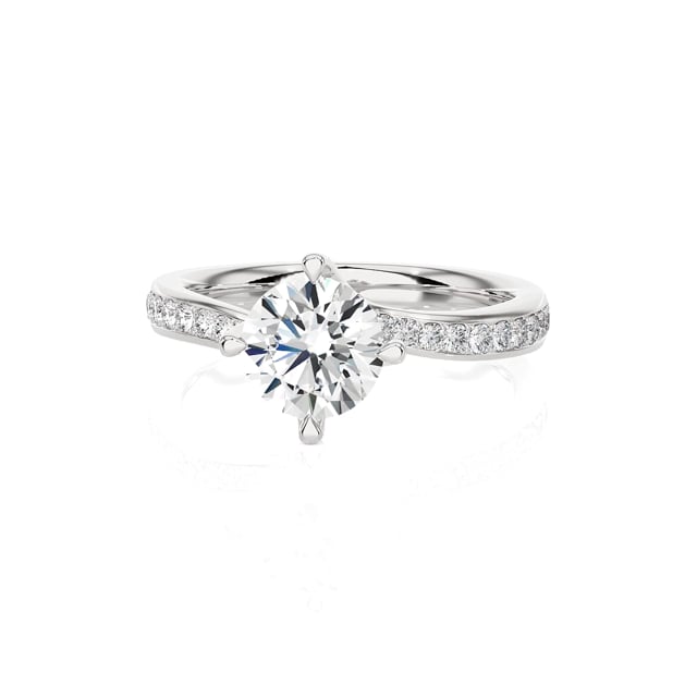 1.00 carat solitaire lab grow diamond ring in white gold with lab grown side diamonds