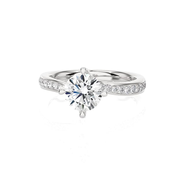 1.00 carat bague solitaire en or blanc avec diamant de laboratoire rond et diamants de laboratoire sur les côtés