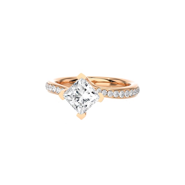 1.00 Karat Solitärring aus Rotgold mit laborgezüchtetem Prinzessdiamant und kleinen Labordiamanten