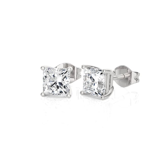2.00 carat solitaire earrings in white gold with lab grown princess diamonds