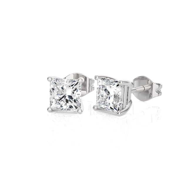 4.00 carat solitaire earrings in white gold with lab grown princess diamonds