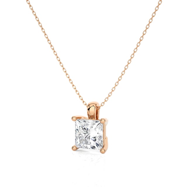 3.00 carat Pendentif solitaire avec diamant de laboratoire princesse en or rouge