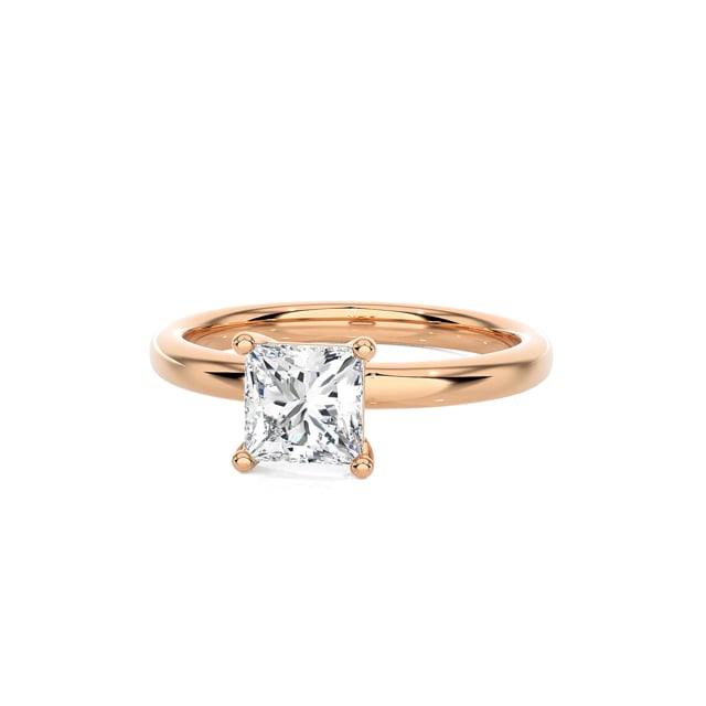 1.00 Karat Solitärring mit laborgezüchtetem Prinzessdiamant aus Rotgold