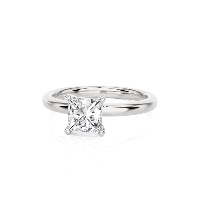 1.00 quilates anillo solitario diamante princesa cultivado en laboratorio en oro blanco
