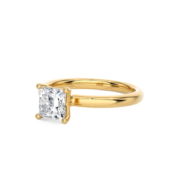 2.00 carat solitaire ring with a lab grown princess diamond in yellow gold