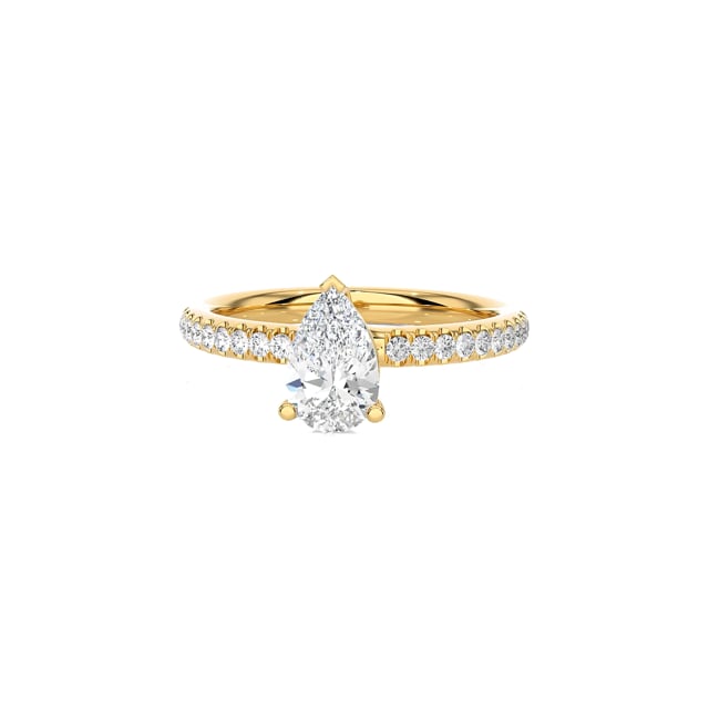1.50 Karat Solitärring aus Gelbgold mit laborgezüchtetem Tropfen-Diamant und kleinen Labordiamanten