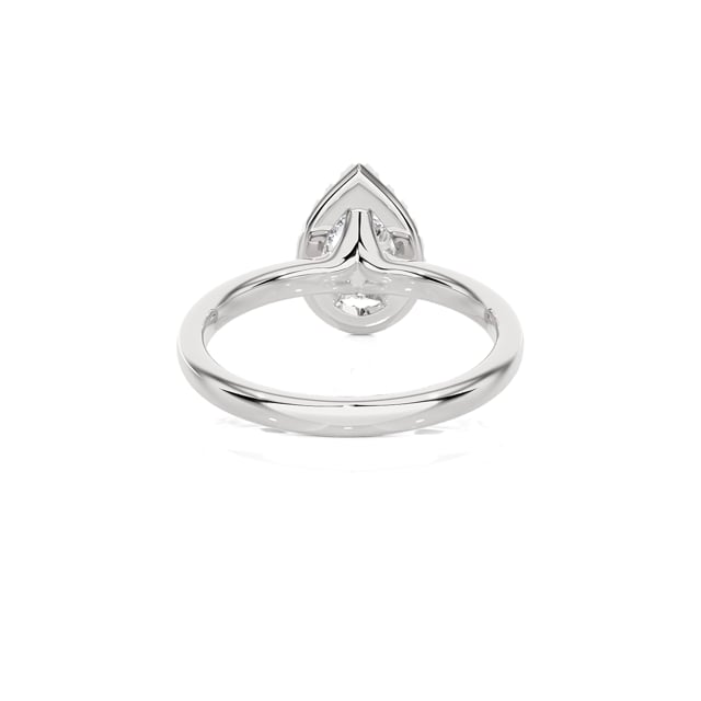 1.00 carats bague solitaire de type auréole avec un diamant de laboratoire poire en or blanc avec diamants de laboratoire ronds