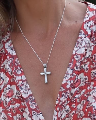 Cross White Mother-of-Pearl on Silver Pendant