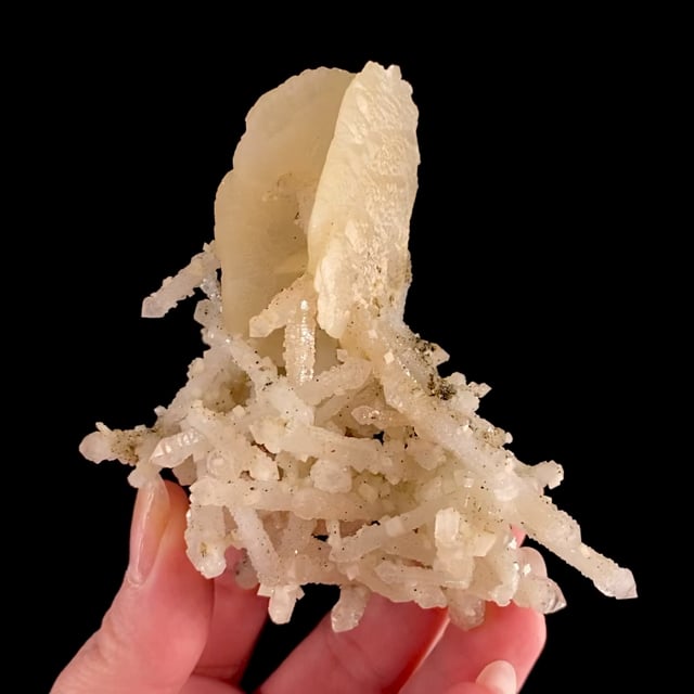 Calcite on Scepter Quartz (''floater'' specimen)