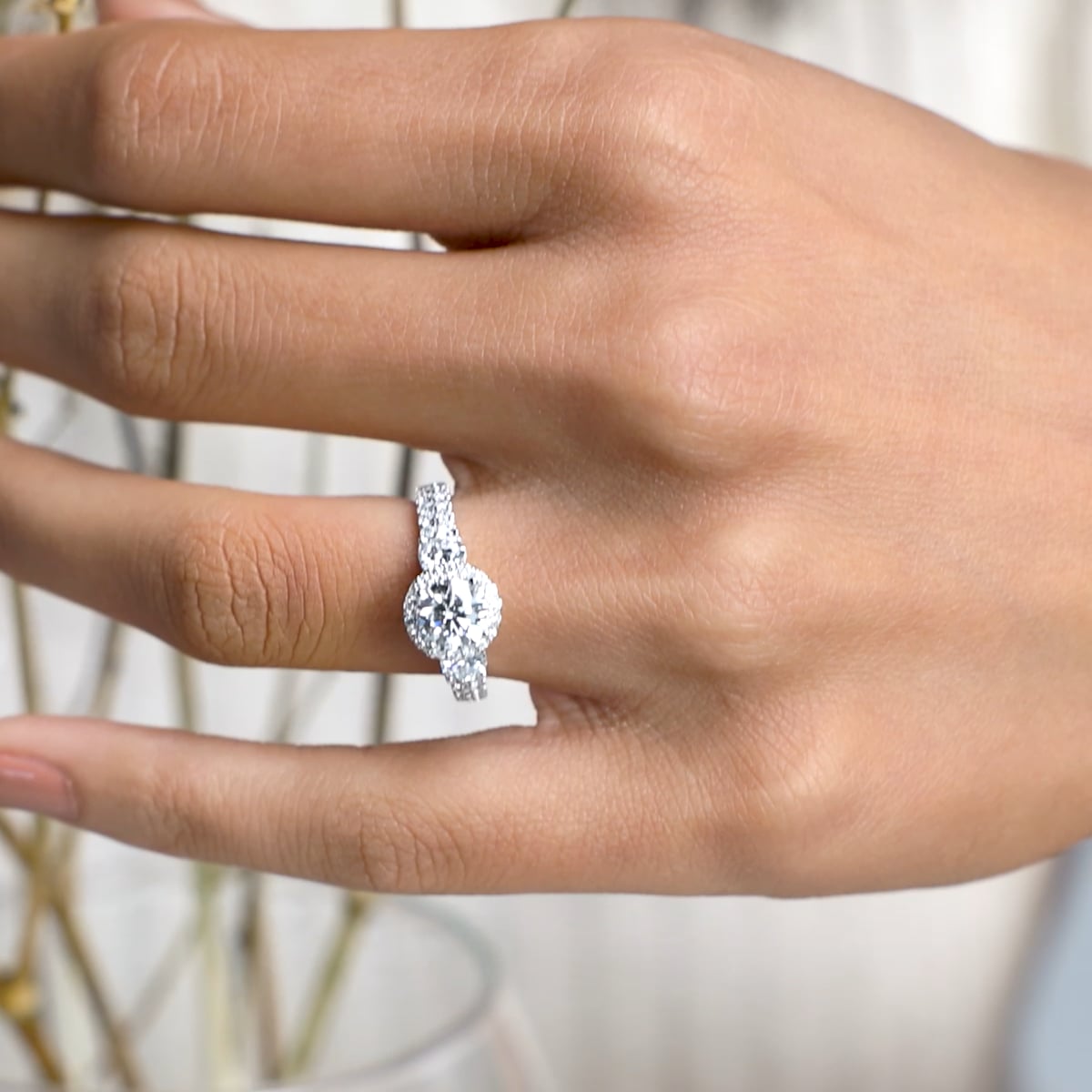 product video 2 for 2 1/6 ctw Round Lab Grown Diamond Double Row Side Stones Halo Engagement Ring