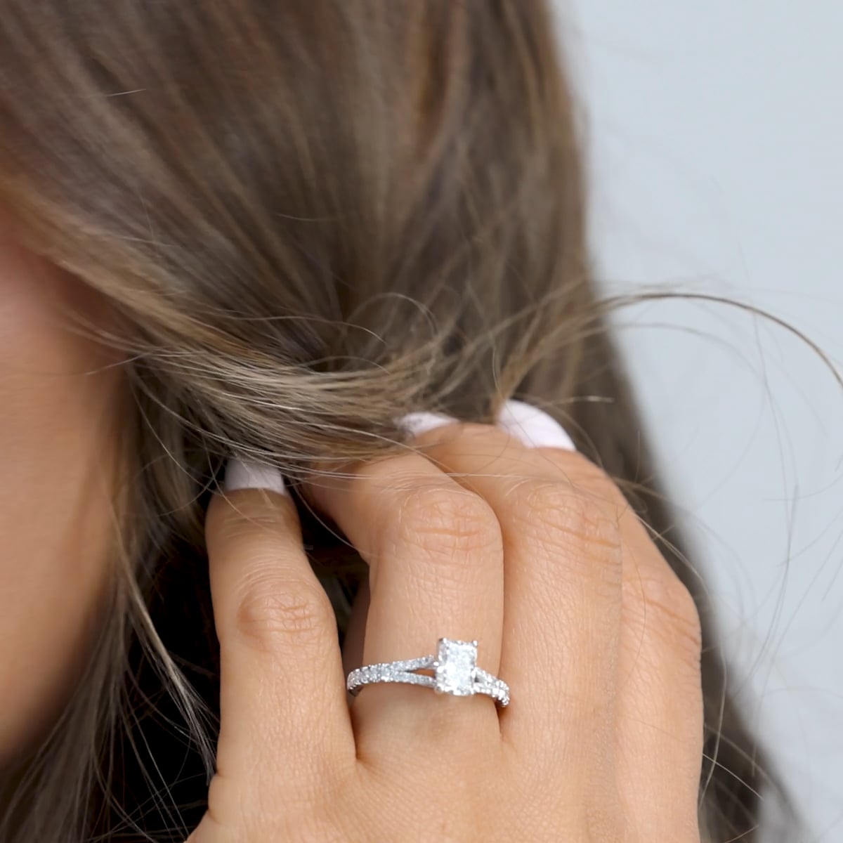 product video 2 for 1 1/3 ctw Radiant Lab Grown Diamond Split Shank Engagement Ring