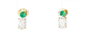 1.00 ct. t.w. Lab-Grown Diamond Drop Earrings with .10 ct. t.w. Emeralds in 14kt Yellow Gold