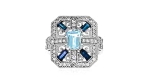 70 Carat Aquamarine and .53 ct. t.w. Diamond Ring with .40 ct. t.w. Sapphires in 14kt White Gold