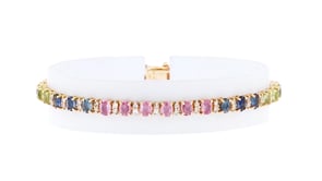 7.00 ct. t.w. Multicolored Sapphire Tennis Bracelet with .85 ct. t.w. Diamonds in 14kt Yellow Gold