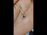 Natural Ruby Halo Pendant | Ruby Pendant in Yellow Gold 1982726