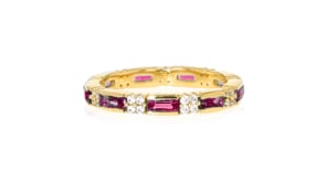 1.50 ct. t.w. Rhodolite Garnet and .50 ct. t.w. White Zircon Eternity Band in 18kt Gold Over Sterling