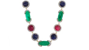 110.00 ct. t.w. Multi-Gemstone and 4.50 ct. t.w. White Topaz Frame Necklace in 18kt Gold Over Sterling