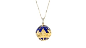 Blue Enamel Nativity Pendant Necklace with White Topaz Accents in 18kt Gold Over Sterling