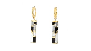 Mother-of-Pearl and Onyx Drop Earrings with .10 ct. t.w. White Topaz in 18kt Yellow Gold Over Sterling