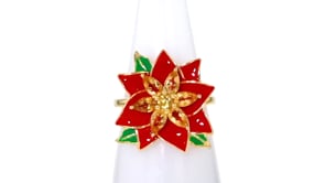 1.09 ct. t.w. Citrine and Multicolored Enamel Poinsettia Ring in 18kt Gold Over Sterling
