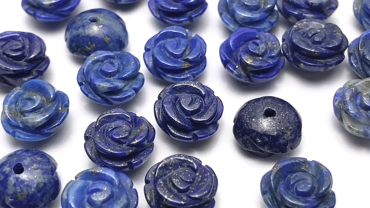 正規店仕入れの ラピスラズリ 薔薇10mm 【片穴】 4個｜天然石ビーズの卸問屋 その他