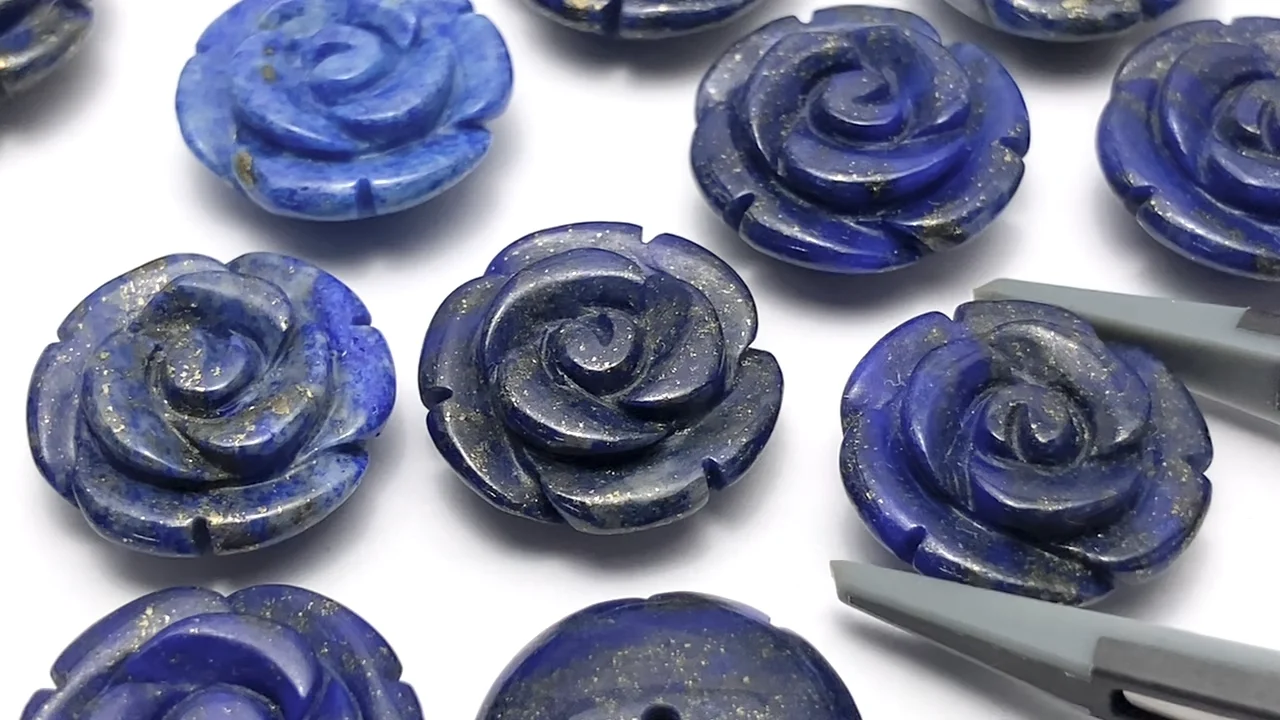 ラピスラズリ 薔薇15mm 【片穴】 2個｜天然石ビーズの卸問屋・通販