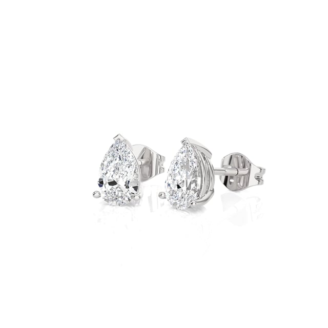 3.00 carat solitaire lab grown pear cut diamond earrings in white gold