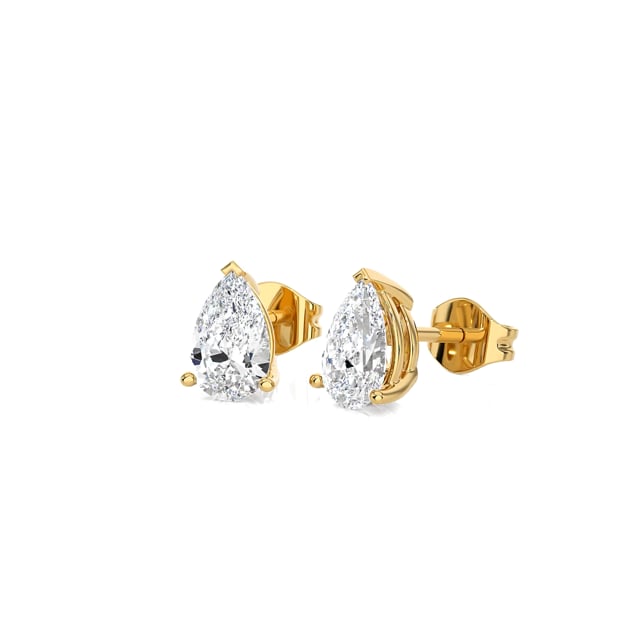 2.00 carat solitaire lab grown pear cut diamond earrings in yellow gold