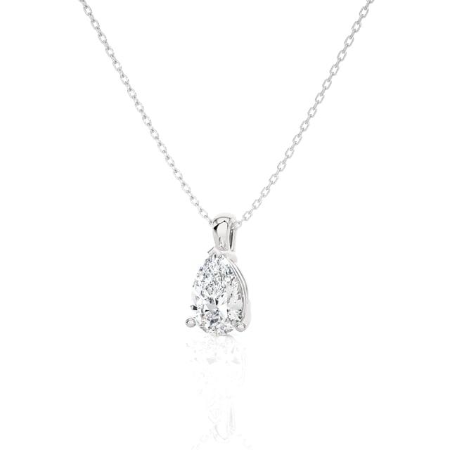 2.00 carat solitaire lab grown pear cut diamond pendant in white gold