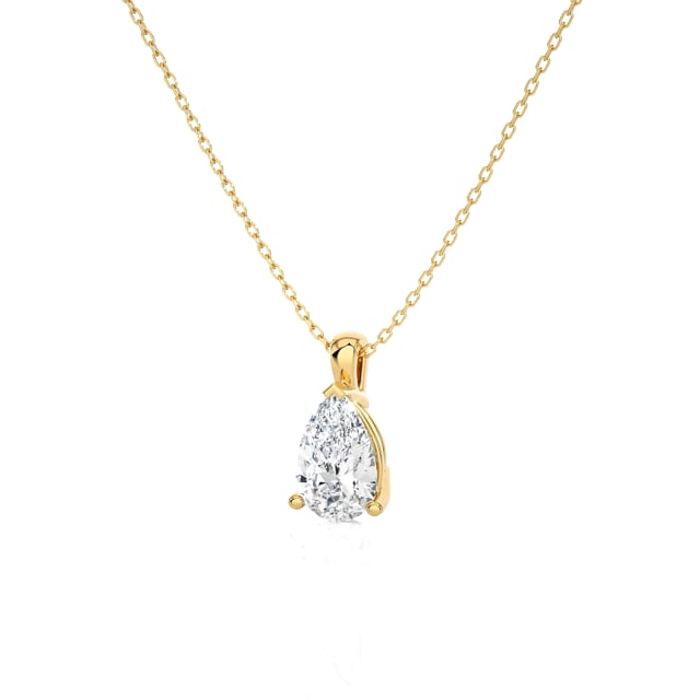 2.00 carat solitaire lab grown pear cut diamond pendant in yellow gold