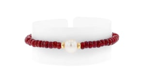10mm Cultured Pearl and 26.00 ct. t.w. Ruby Bead Bracelet with 14kt Yellow Gold