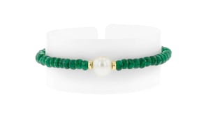26.00 ct. t.w. Beaded Emerald Bracelet with 10mm Cultured Pearl in 14kt Yellow Gold
