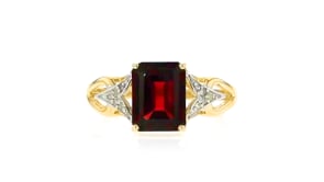 2.20 Carat Emerald-Cut Garnet Ring with Diamond Accents in 14kt Yellow Gold