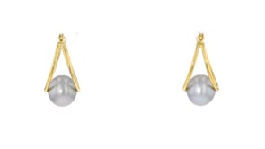 8-9mm Gray Cultured Pearl Double-Hoop Earrings in 14kt Yellow Gold. 34