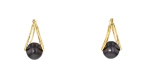 8-9mm Black Cultured Pearl Double Hoop Earrings in 14kt Gold. 34