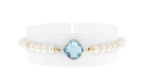 4.60 Carat Sky Blue Topaz and 4-5mm Cultured Pearl Bracelet in 14kt Yellow Gold
