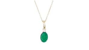 80 Carat Emerald Pendant Necklace with Diamond Accent in 14kt Yellow Gold