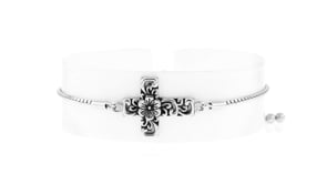 Sterling Silver Bali-Style Floral Cross Bolo Bracelet