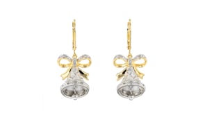 Two-Tone Sterling Silver Bell Drop Earrings with Diamond Accents