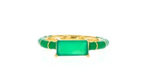 Green Chalcedony and Green Enamel Ring in 18kt Gold Over Sterling