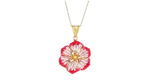 Italian Pink Enamel Flower Pendant in 18kt Yellow Gold