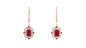 1.89 ct. t.w. Ruby and .14 ct. t.w. Diamond Drop Earrings in 14kt Yellow Gold