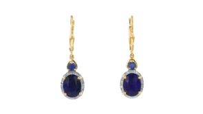 4.80 ct. t.w. Sapphire and .17 ct. t.w. Diamond Drop Earrings in 18kt Gold Over Sterling