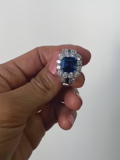 Square-Cut Sapphire Statement Ring with Halo (6.35 TCW)